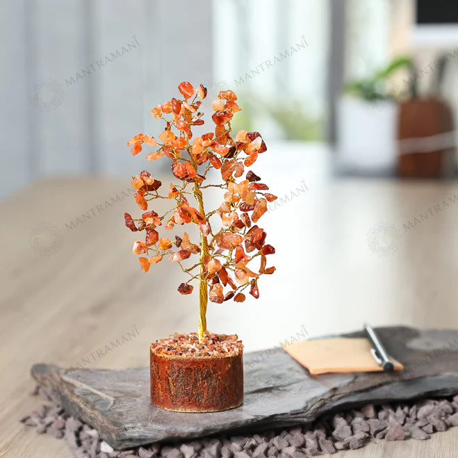 MantraMani® Red Carnelian Crystal Tree – Motivation, Confidence & Career Growth