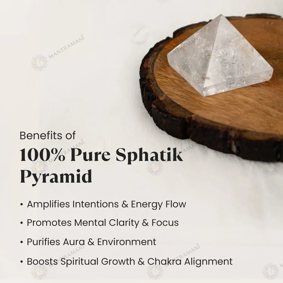 MantraMani® Clear Quartz Pyramid – Energy Cleansing, Meditation & Focus Crystal Pyramid