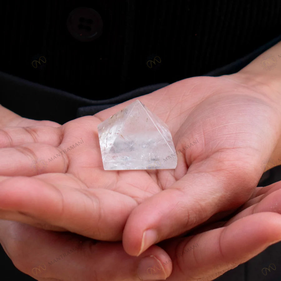 MantraMani® Clear Quartz Pyramid – Energy Cleansing, Meditation & Focus Crystal Pyramid