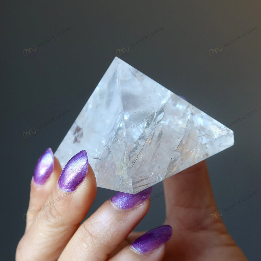 MantraMani® Clear Quartz Pyramid – Energy Cleansing, Meditation & Focus Crystal Pyramid
