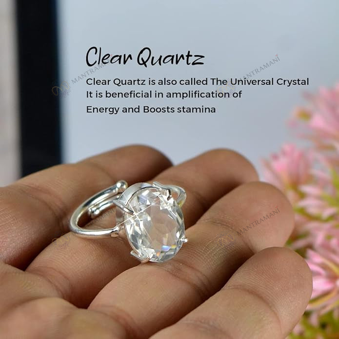 MantraMani® Clear Quartz Ring: Removes Depression, Anger & Anxiety