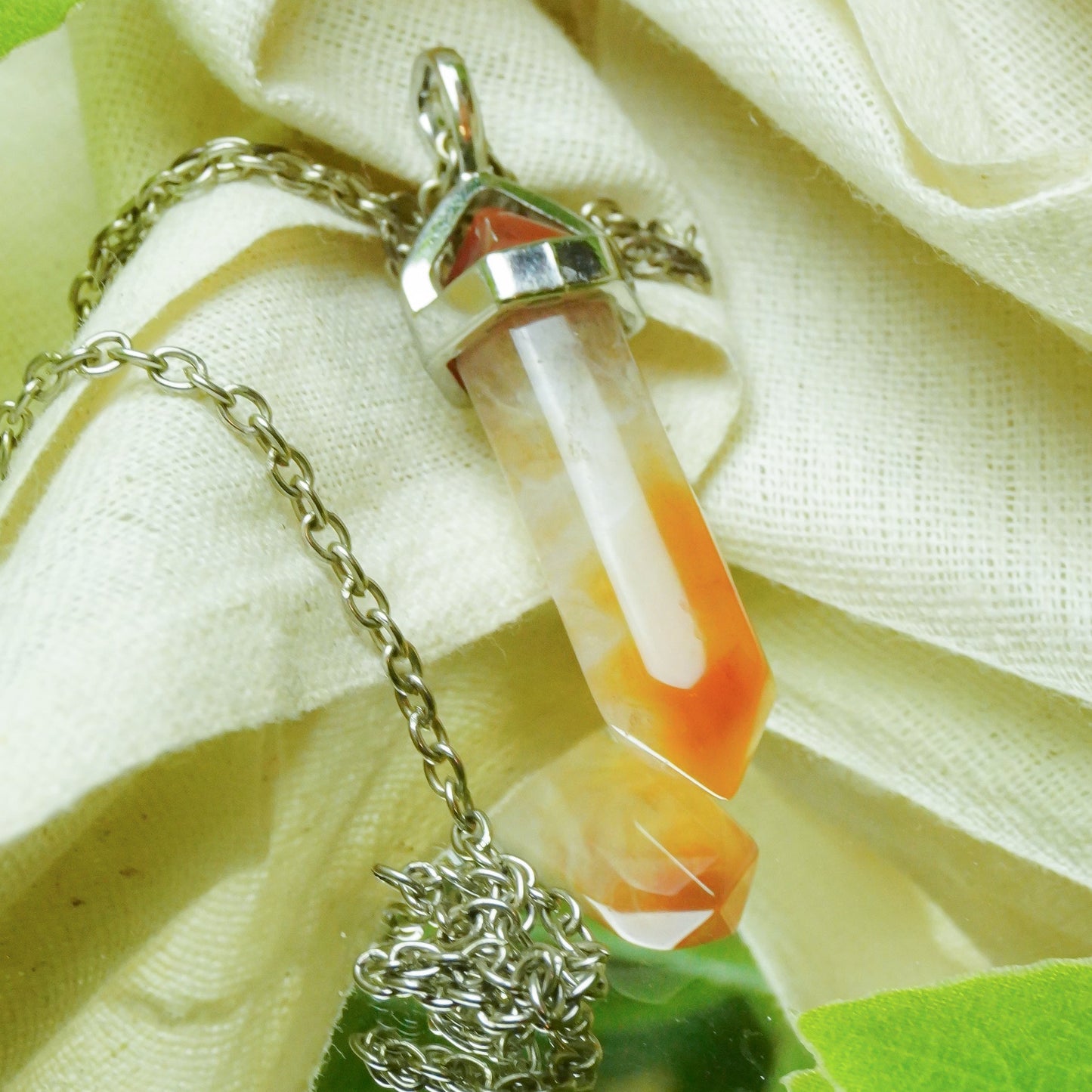 MantraMani® Orange Carnelian Crystal Point Pendant