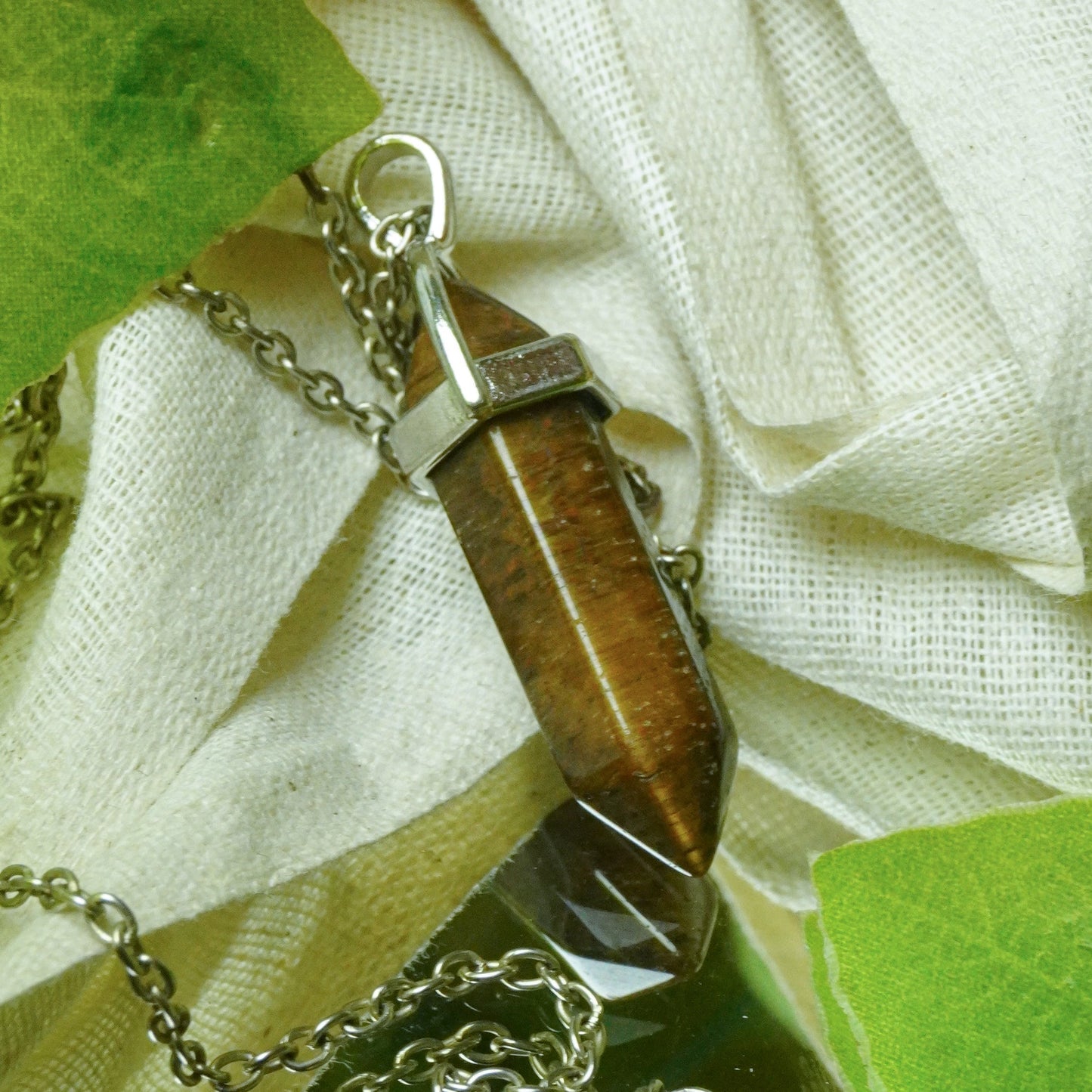 MantraMani Tiger's Eye Crystal Point Pendant