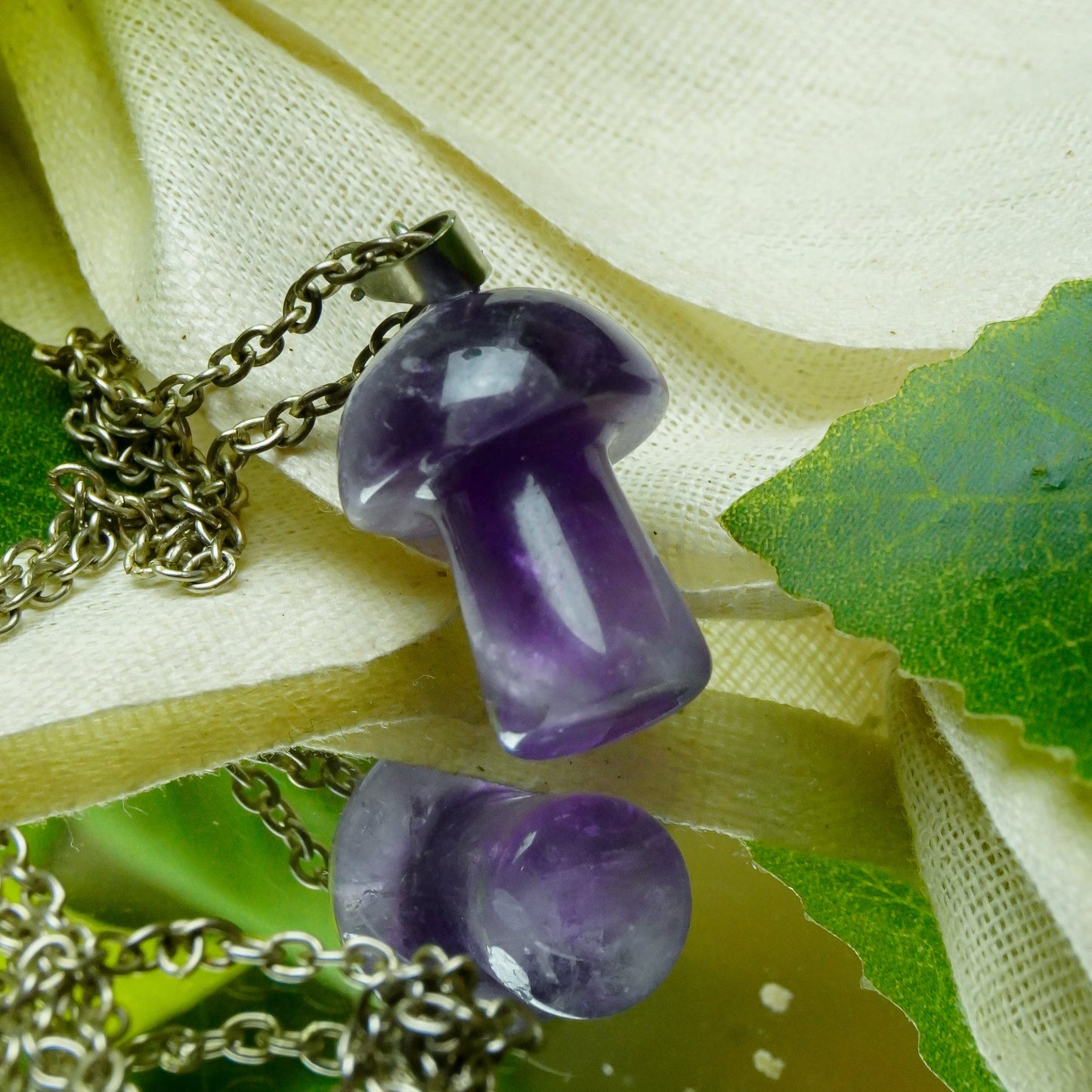 MantraMani Amethyst Crystal Mushroom Pendant