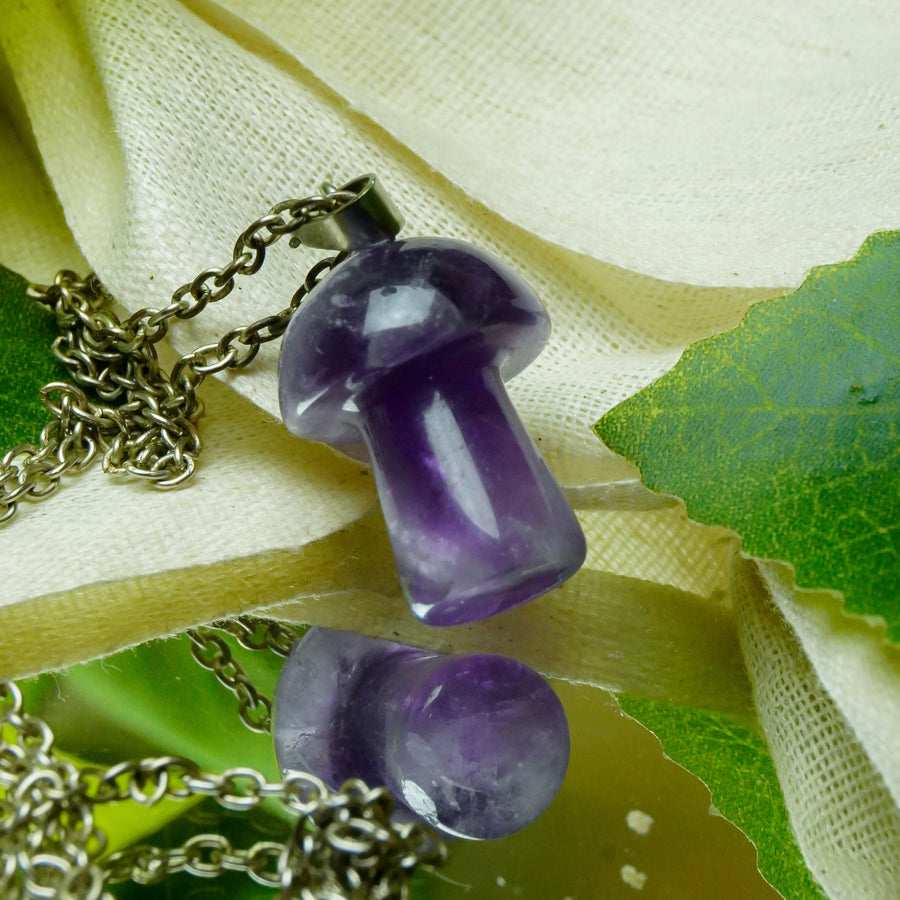 MantraMani® Amethyst Crystal Mushroom Pendant