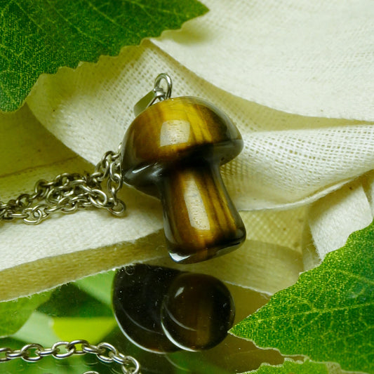 MantraMani Tiger's Eye Crystal Mushroom Pendant - MantraMani® Authentic Vedic Gemstone