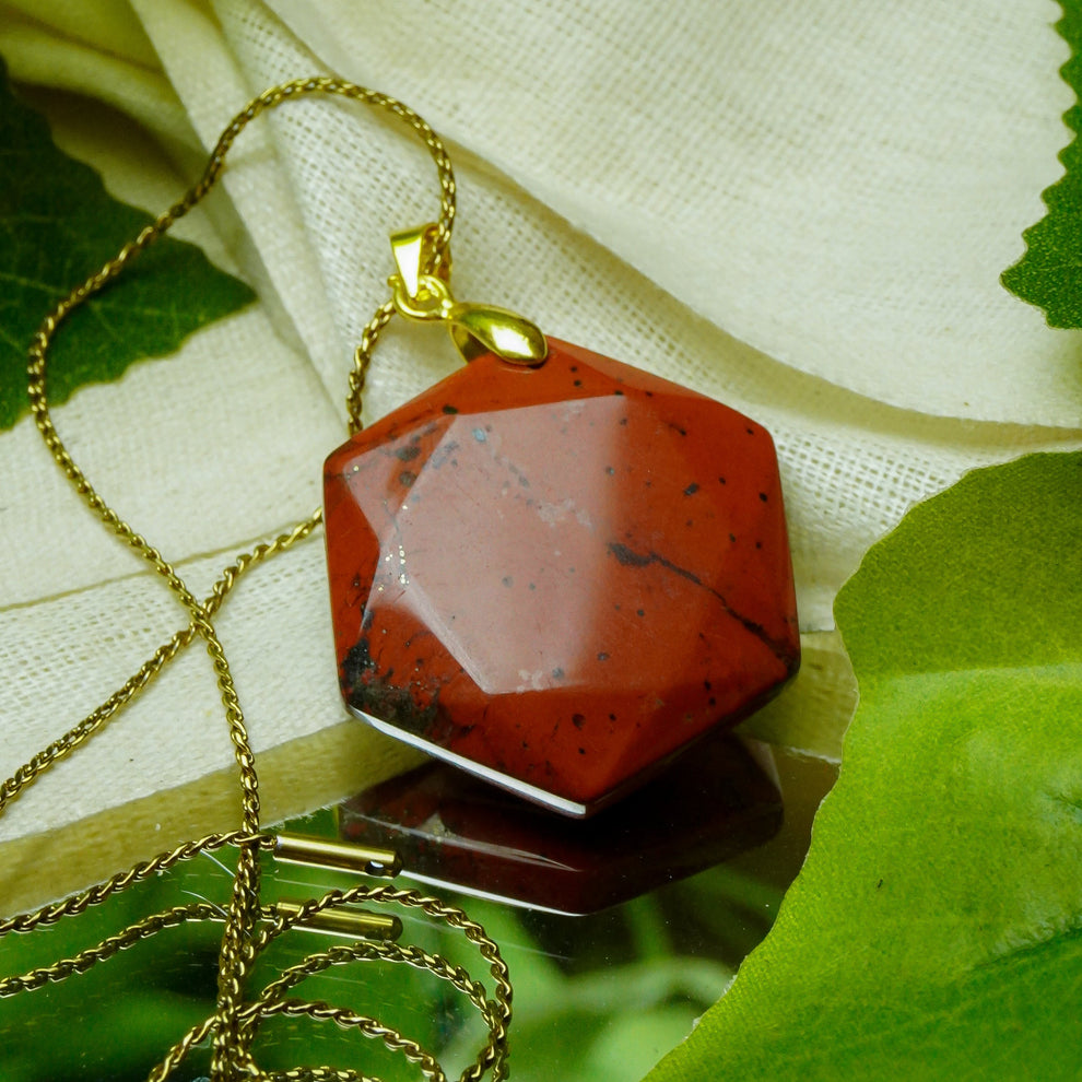 MantraMani® Red Jasper Crystal Hexagon Pendant