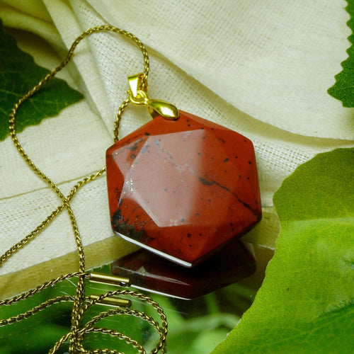 MantraMani® Red Jasper Crystal Hexagon Pendant