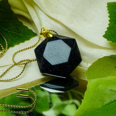 MantraMani® Blue Goldstone Crystal Hexagon Pendant