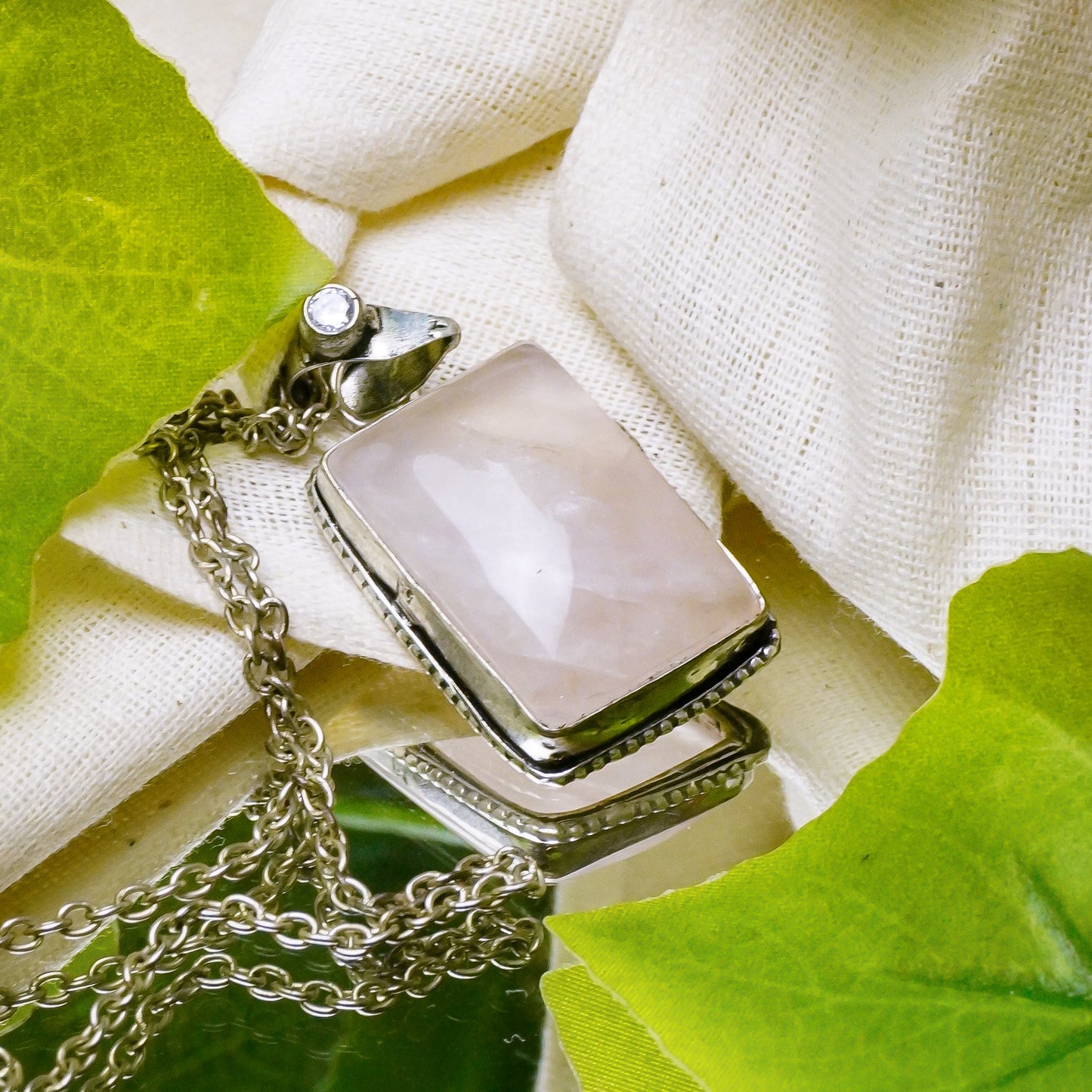 MantraMani Rose Quartz Crystal Fancy Pendant