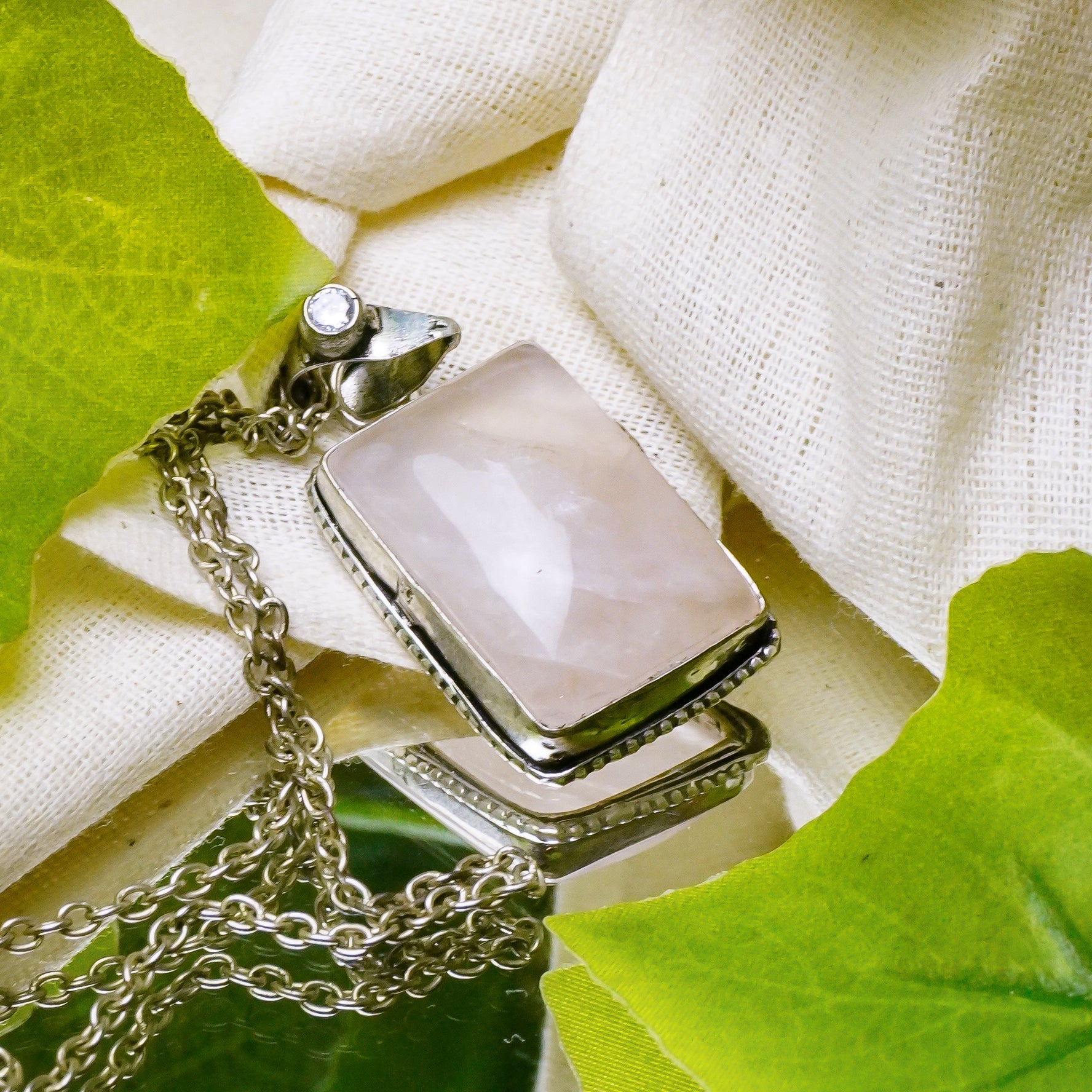 MantraMani Rose Quartz Crystal Fancy Pendant
