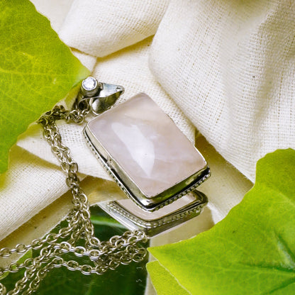 MantraMani Rose Quartz Crystal Fancy Pendant