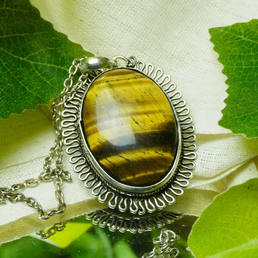 MantraMani Tiger's Eye Crystal Fancy Pendant - MantraMani® Authentic Vedic Gemstone