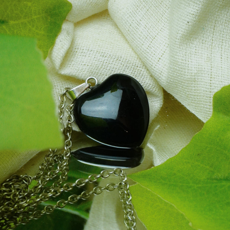 MantraMani® Black Obsidian Crystal Heart Pendant