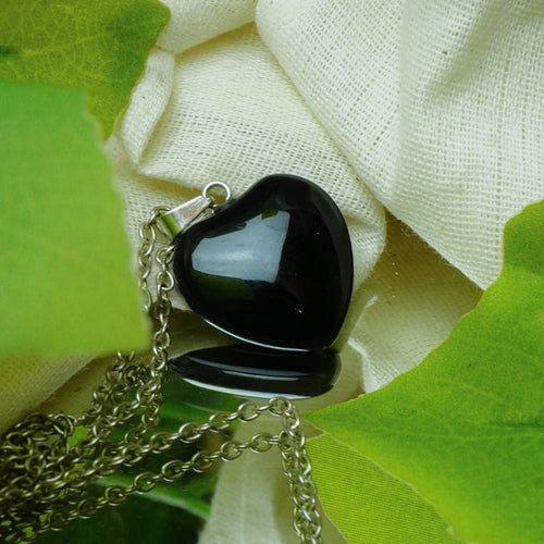 MantraMani® Black Obsidian Crystal Heart Pendant | Protection, Grounding & Spiritual Crystal Jewelry