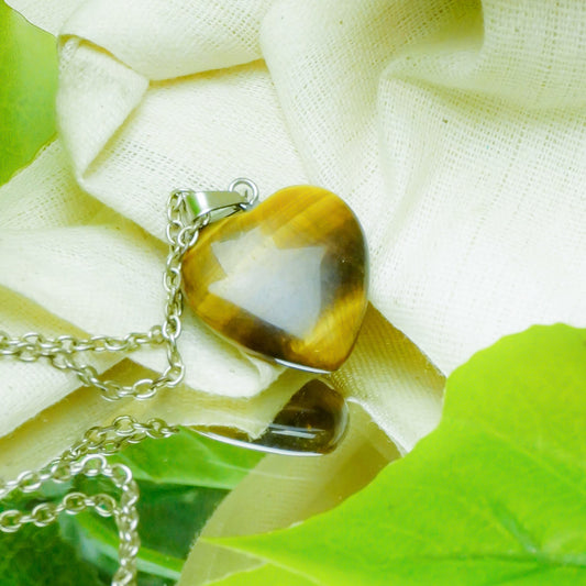 MantraMani Tiger's Eye Crystal Heart Pendant - MantraMani® Authentic Vedic Gemstone