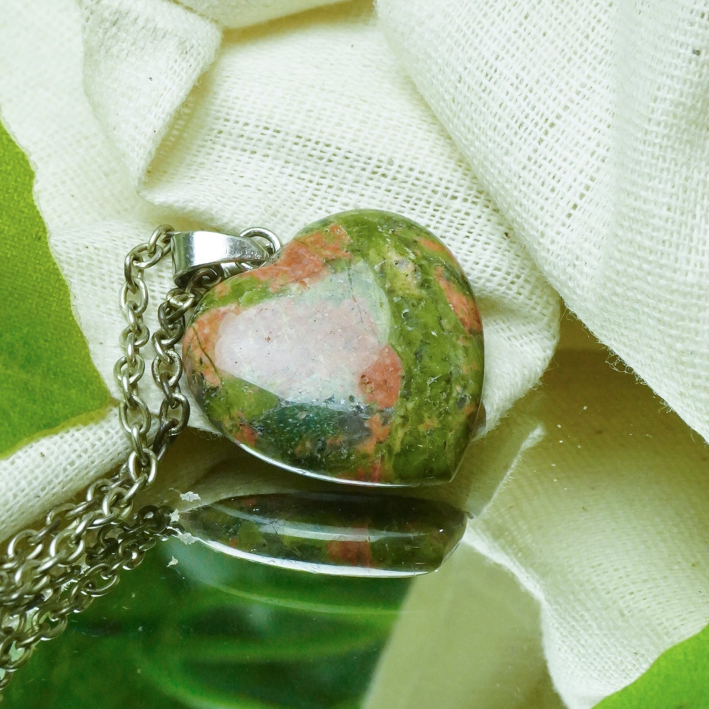 Unakite Crystal Heart Pendant