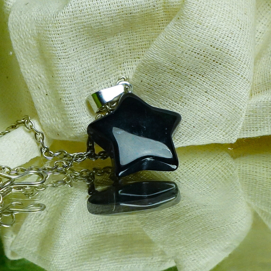 MantraMani® Black Obsidian Crystal Star Pendant