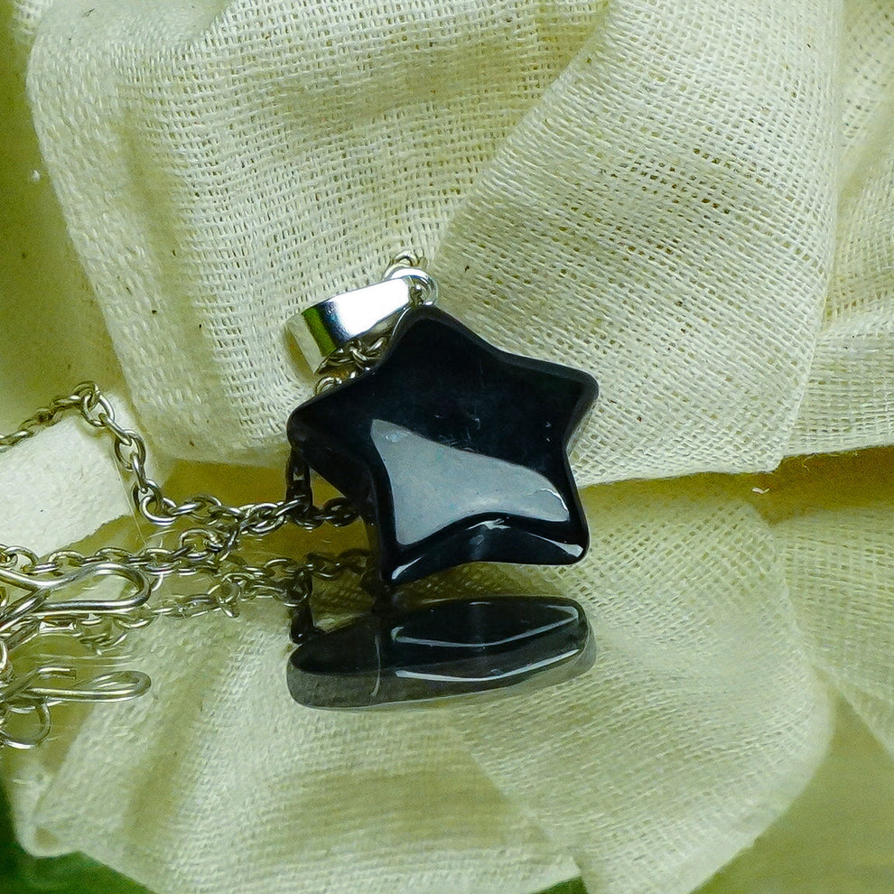 MantraMani® Black Obsidian Crystal Star Pendant