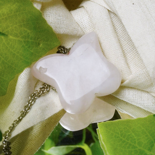 MantraMani Rose Quartz Crystal Butterfly Pendant - MantraMani® Authentic Vedic Gemstone