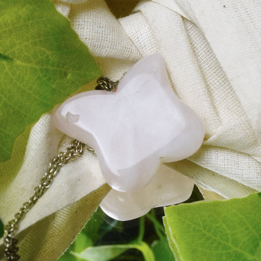 MantraMani® Rose Quartz Crystal Butterfly Pendant