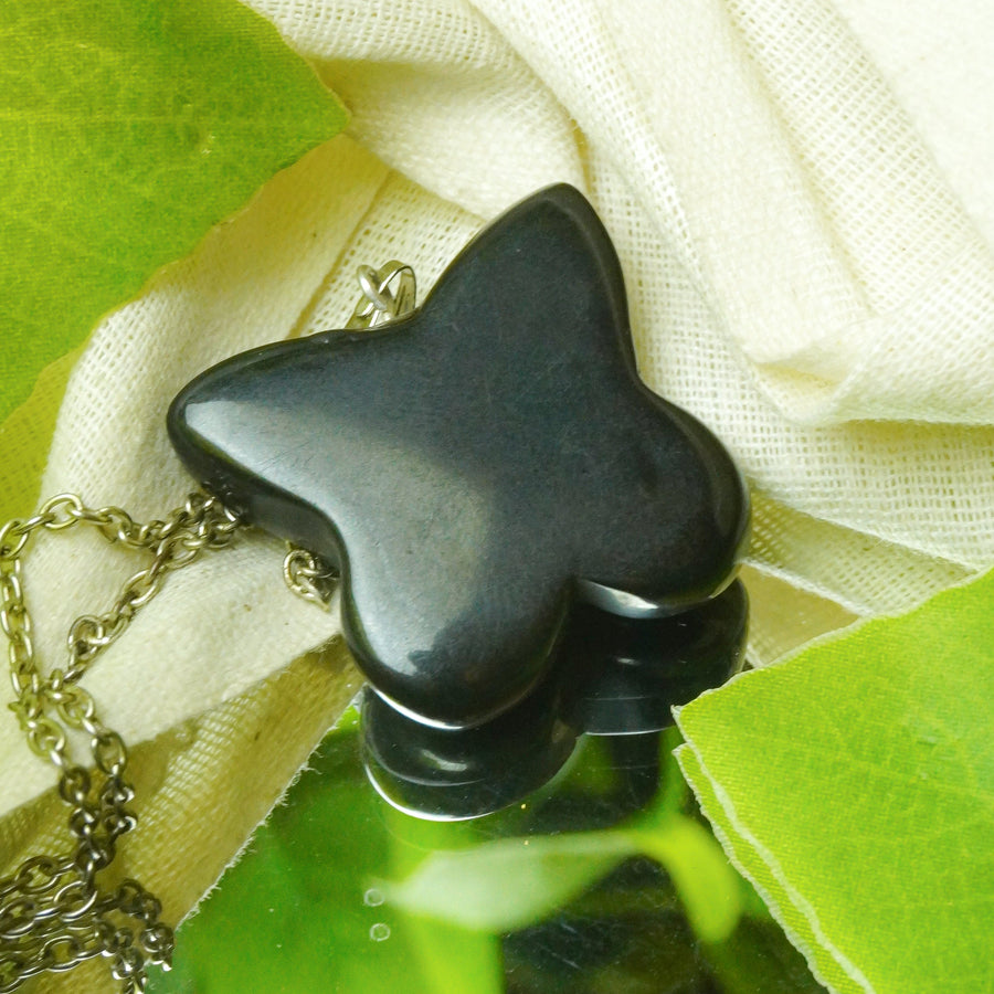 MantraMani® Black Obsidian Crystal Butterfly Pendant