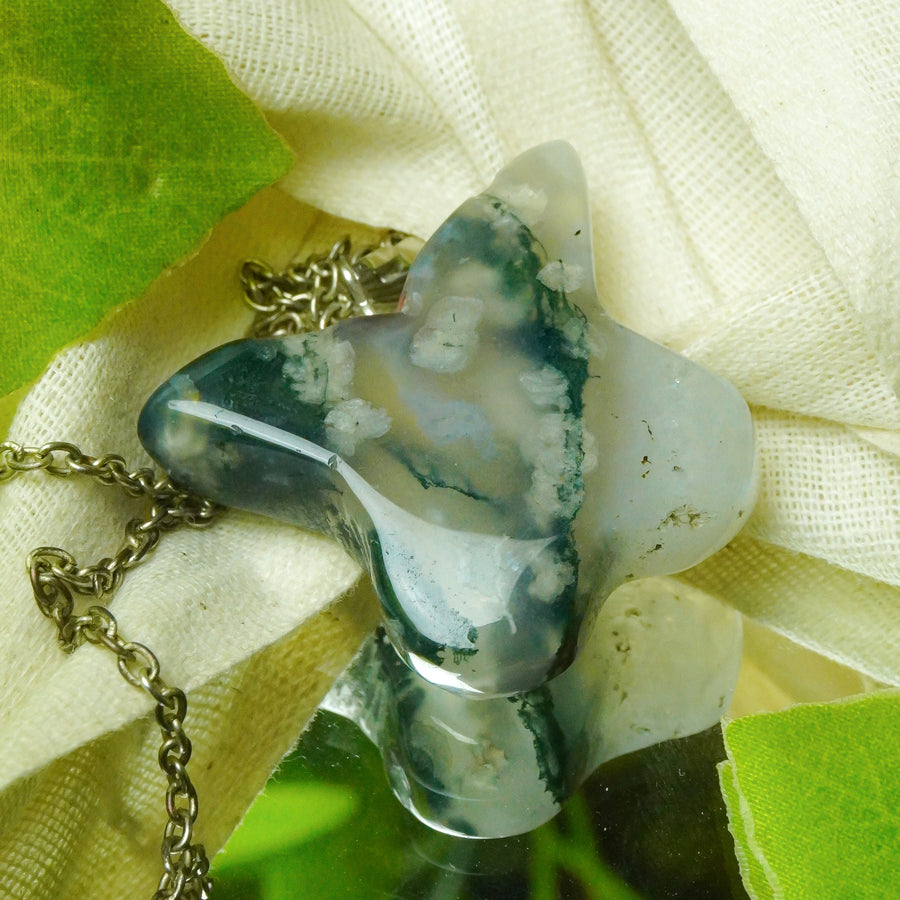MantraMani® Moss Agate Crystal Butterfly Pendant