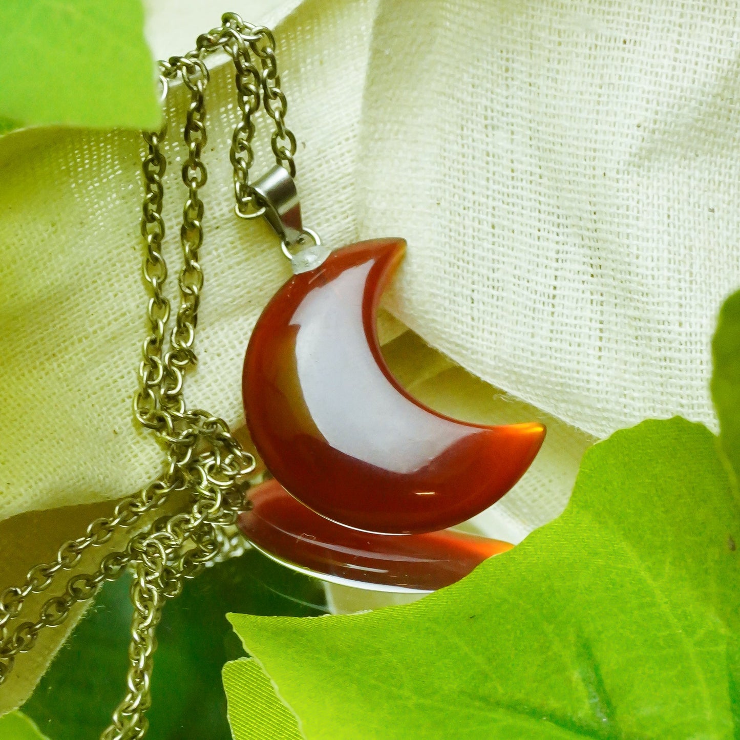 MantraMani® Orange Carnelian Crystal Half Moon Pendant