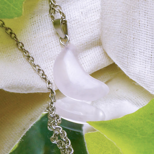 MantraMani Rose Quartz Crystal Half Moon Pendant - MantraMani® Authentic Vedic Gemstone