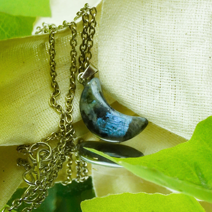MantraMani® Labradorite Crystal Half Moon Pendant