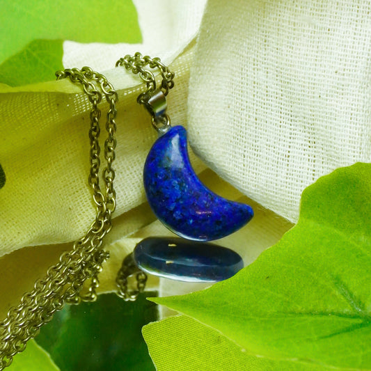 MantraMani Lapis Lazuli Crystal Half Moon Pendant - MantraMani® Authentic Vedic Gemstone