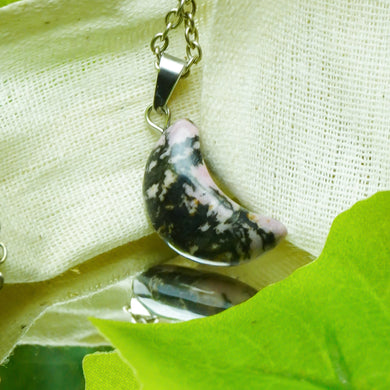 MantraMani® Rhodonite Crystal Half Moon Pendant