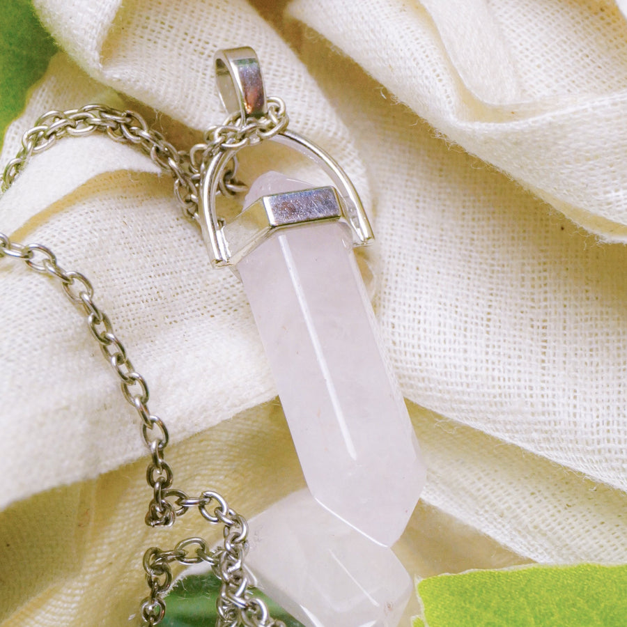 MantraMani® Rose Quartz Crystal Point Pendant