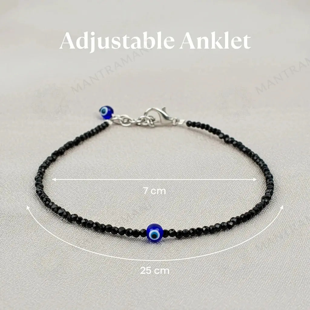 MantraMani® Heart Shape  Onyx Evil Eye Anklet