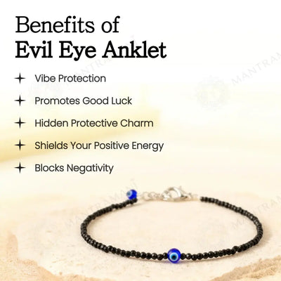 MantraMani® Heart Shape  Onyx Evil Eye Anklet for Anklet