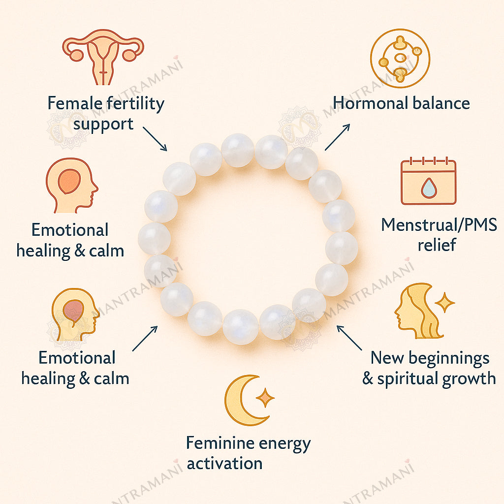 MantraMani® Lunar Grace™ – Signature Moonstone Bracelet for Women | Feminine Energy, Fertility Support & Hormonal Balance | Calm, Clarity, Emotional Healing & Inner Peace