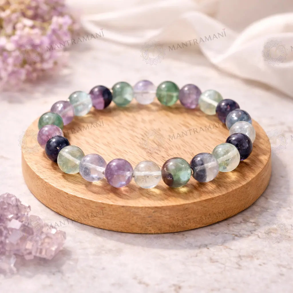 MantraMani® Certified Fluorite 8mm Natural Stone Bracelet — Mental Focus • Aura Cleansing • Protection | 100% Natural Stone