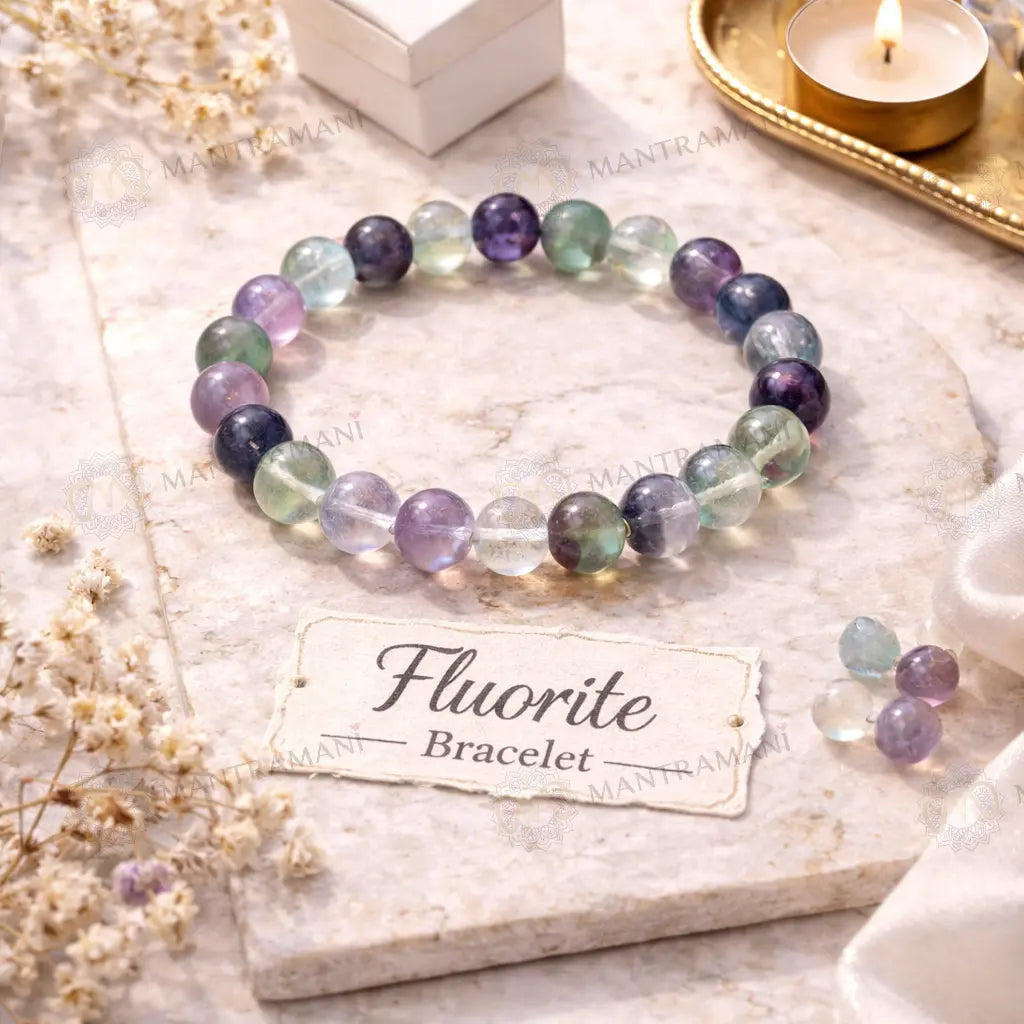 MantraMani® Certified Fluorite 8mm Natural Stone Bracelet — Mental Focus • Aura Cleansing • Protection | 100% Natural Stone