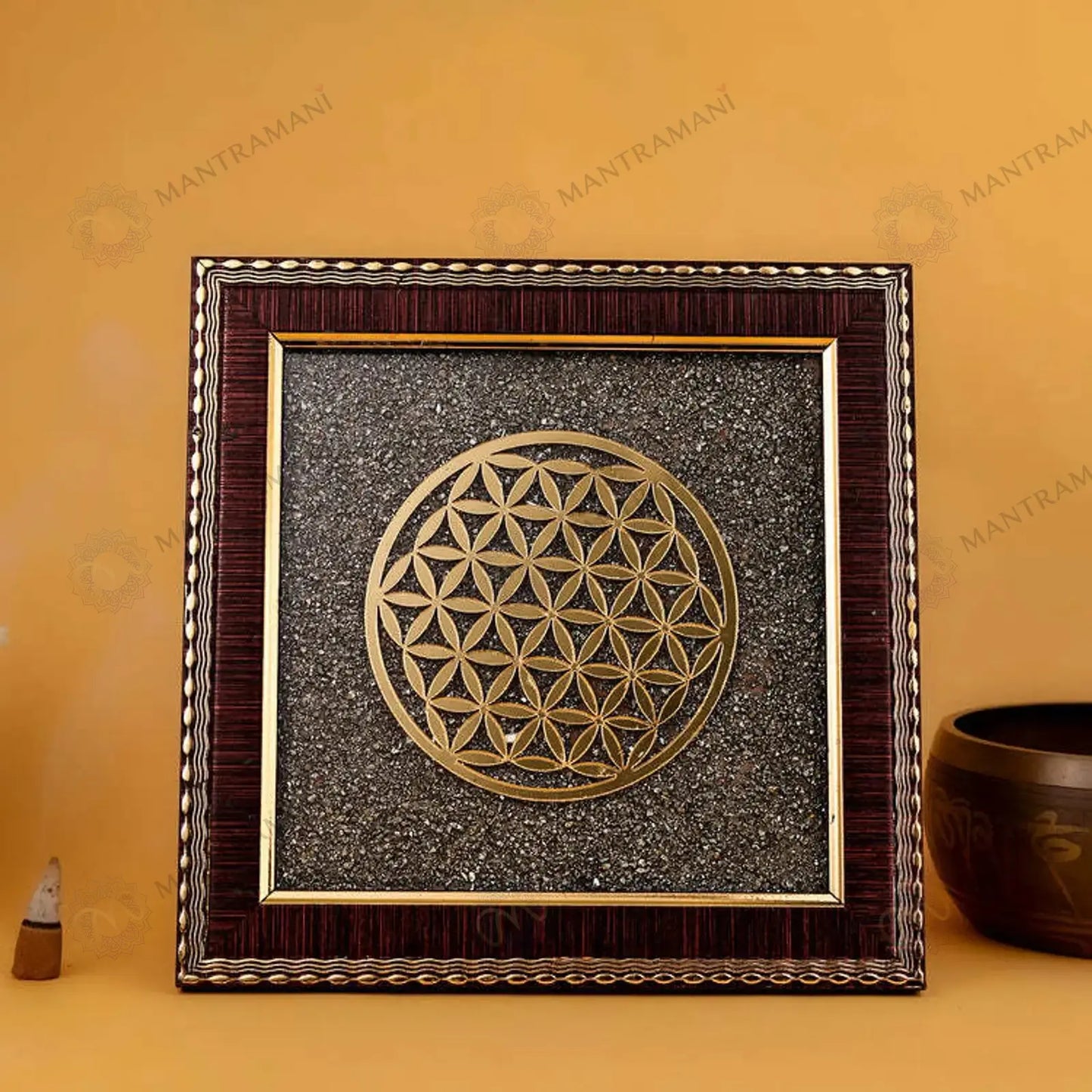 MantraMani® Flower of Life Raw Pyrite Frame - Balance & Wealth Energy Frame