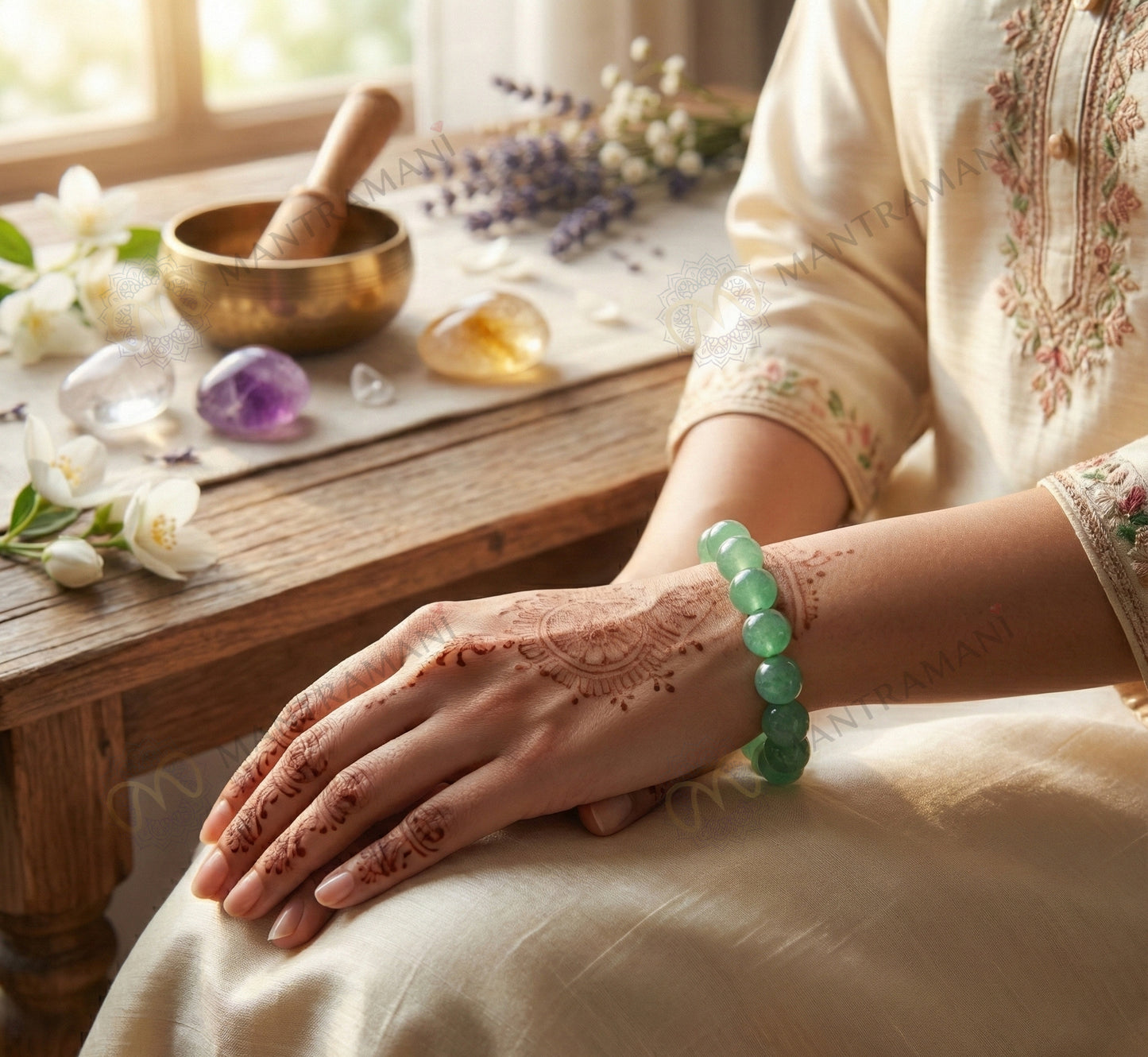 MantraMani® FortuneFlow™ Green Aventurine Bracelet for Luck, Wealth & Emotional Healing | Natural Non-Treated Crystal Beads | Heart Chakra, Focus & Opportunity Bracelet for Men & Women