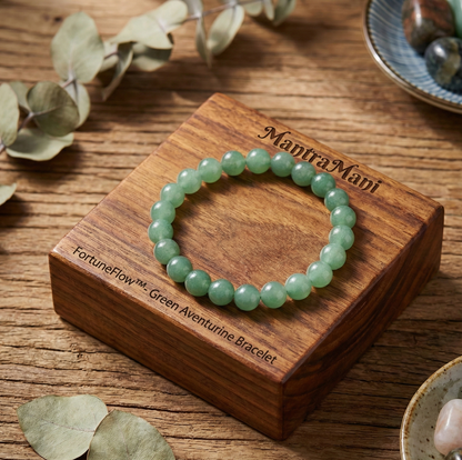 FortuneFlow™ Green Aventurine Bracelet for Luck, Wealth & Emotional Healing | Natural Non-Treated Crystal Beads | Heart Chakra, Focus & Opportunity Bracelet for Men & Women