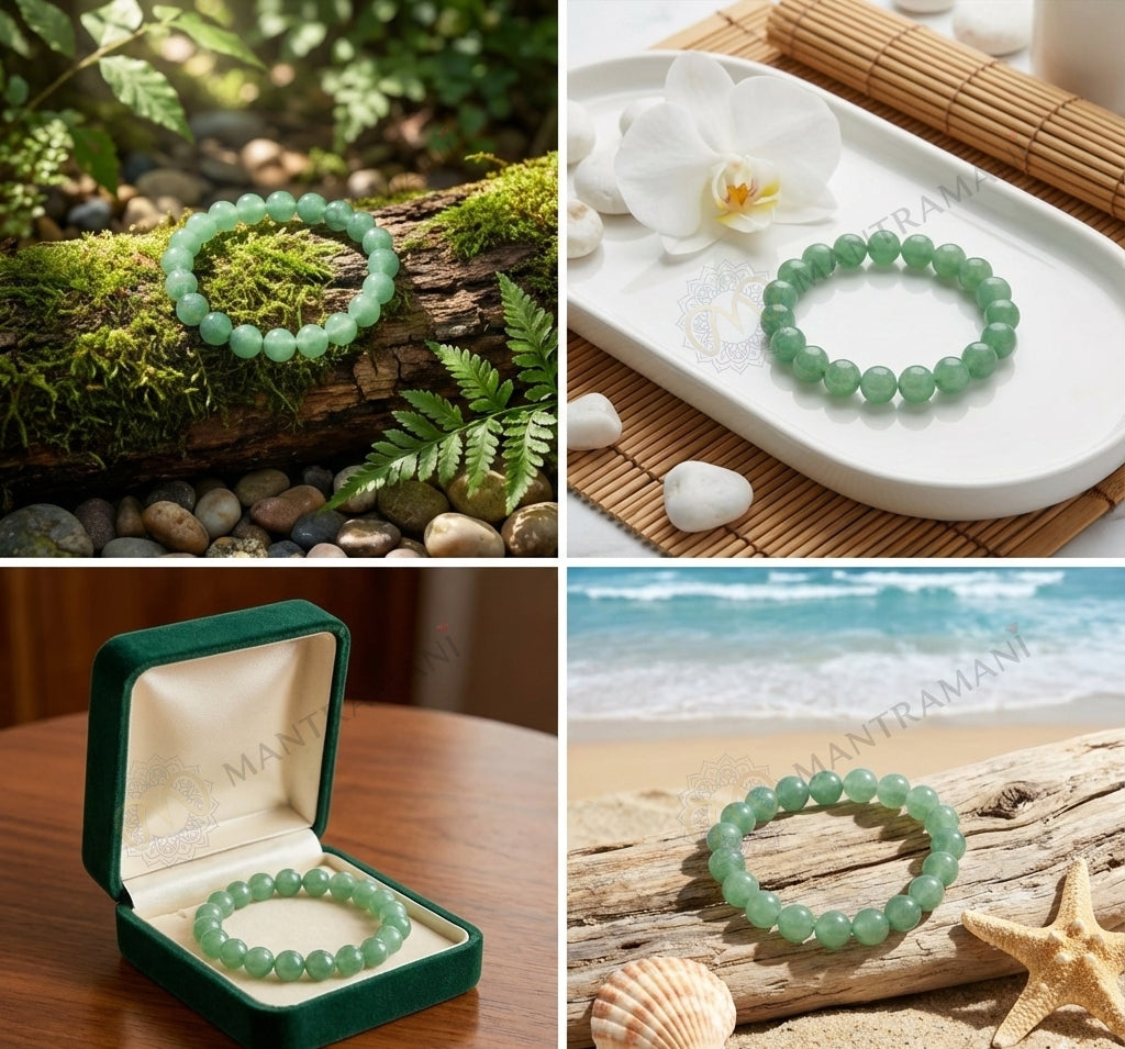 MantraMani® FortuneFlow™ Green Aventurine Bracelet for Luck, Wealth & Emotional Healing | Natural Non-Treated Crystal Beads | Heart Chakra, Focus & Opportunity Bracelet for Men & Women