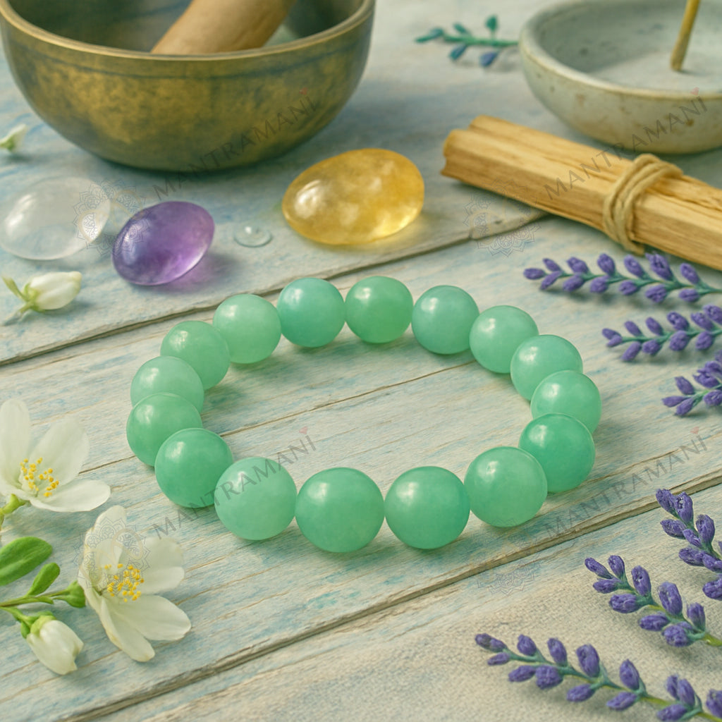 MantraMani® FortuneFlow™ Green Aventurine Bracelet for Luck, Wealth & Emotional Healing | Natural Non-Treated Crystal Beads | Heart Chakra, Focus & Opportunity Bracelet for Men & Women
