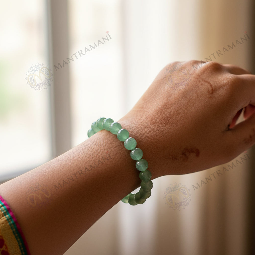 MantraMani® FortuneFlow™ Green Aventurine Bracelet for Luck, Wealth & Emotional Healing | Natural Non-Treated Crystal Beads | Heart Chakra, Focus & Opportunity Bracelet for Men & Women