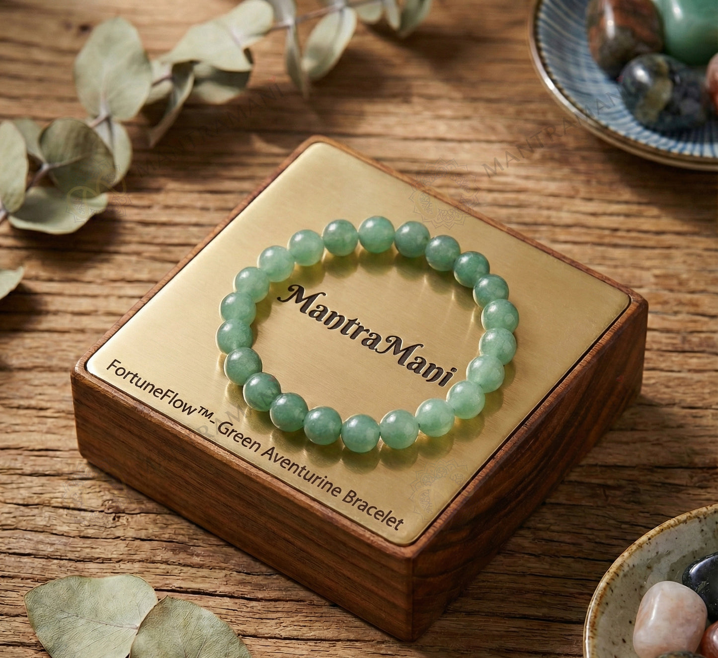 MantraMani® FortuneFlow™ Green Aventurine Bracelet for Luck, Wealth & Emotional Healing | Natural Non-Treated Crystal Beads | Heart Chakra, Focus & Opportunity Bracelet for Men & Women