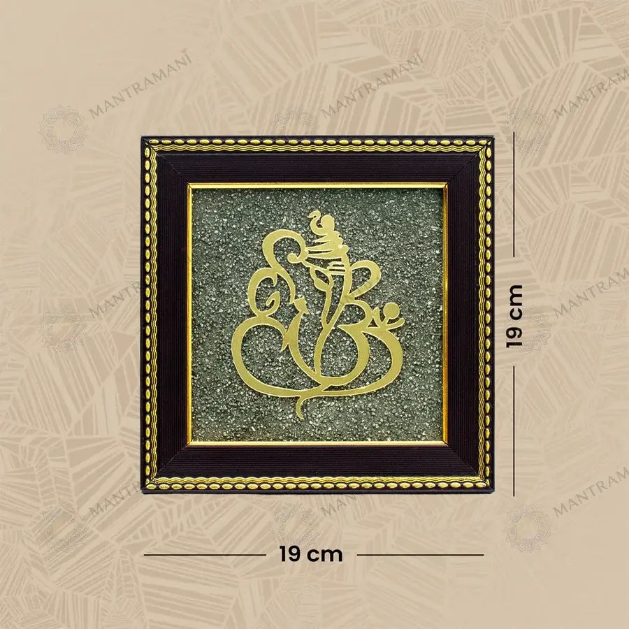 MantraMani® Ganesh Ji Raw Pyrite Frame for Prosperity and Good Fortune