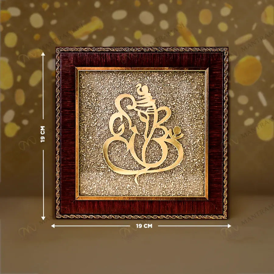 MantraMani® Ganesh Ji Raw Pyrite Frame for Prosperity and Good Fortune