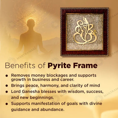 MantraMani® Ganesh Ji Raw Pyrite Frame for Prosperity and Good Fortune