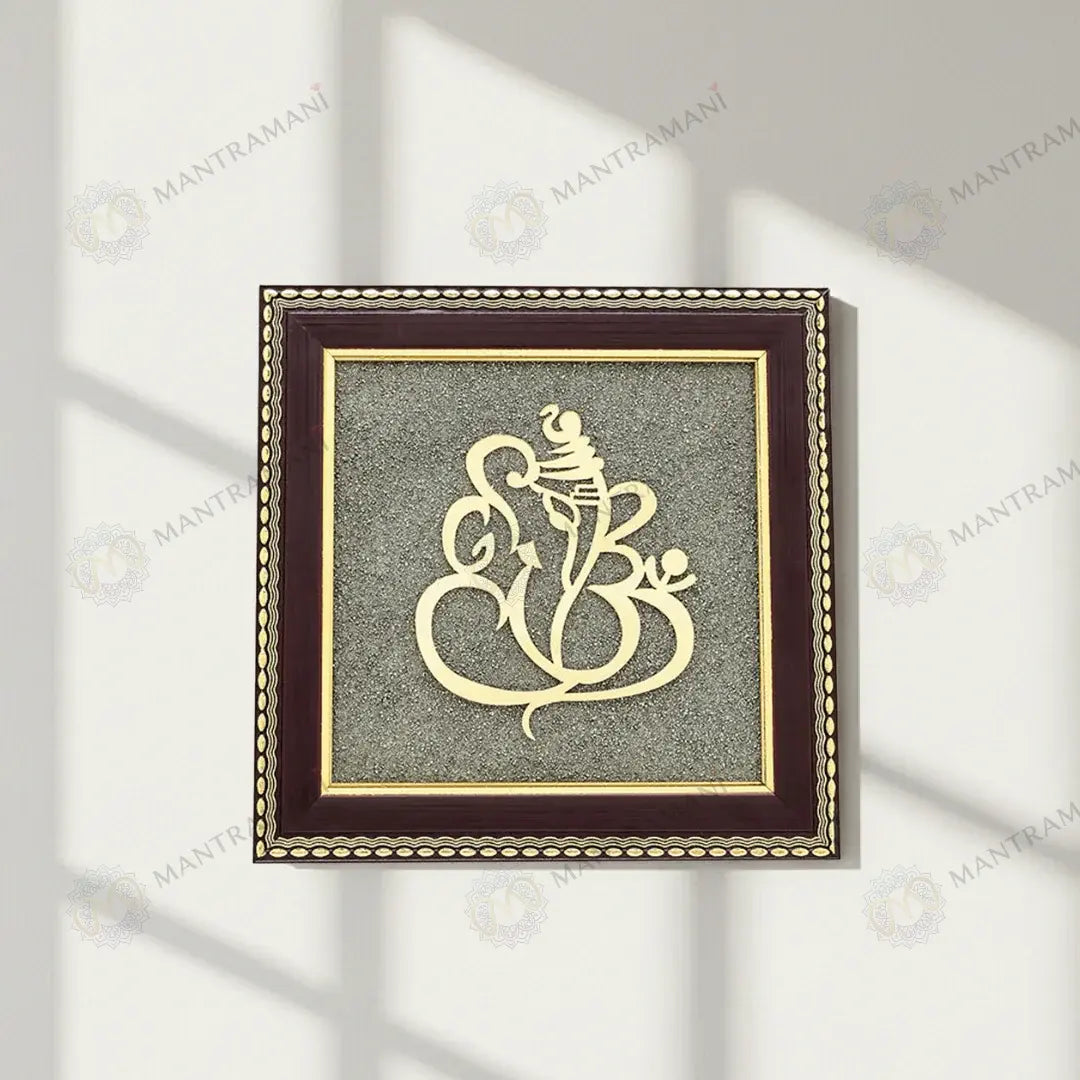 MantraMani® Ganesh Ji Raw Pyrite Frame for Prosperity and Good Fortune