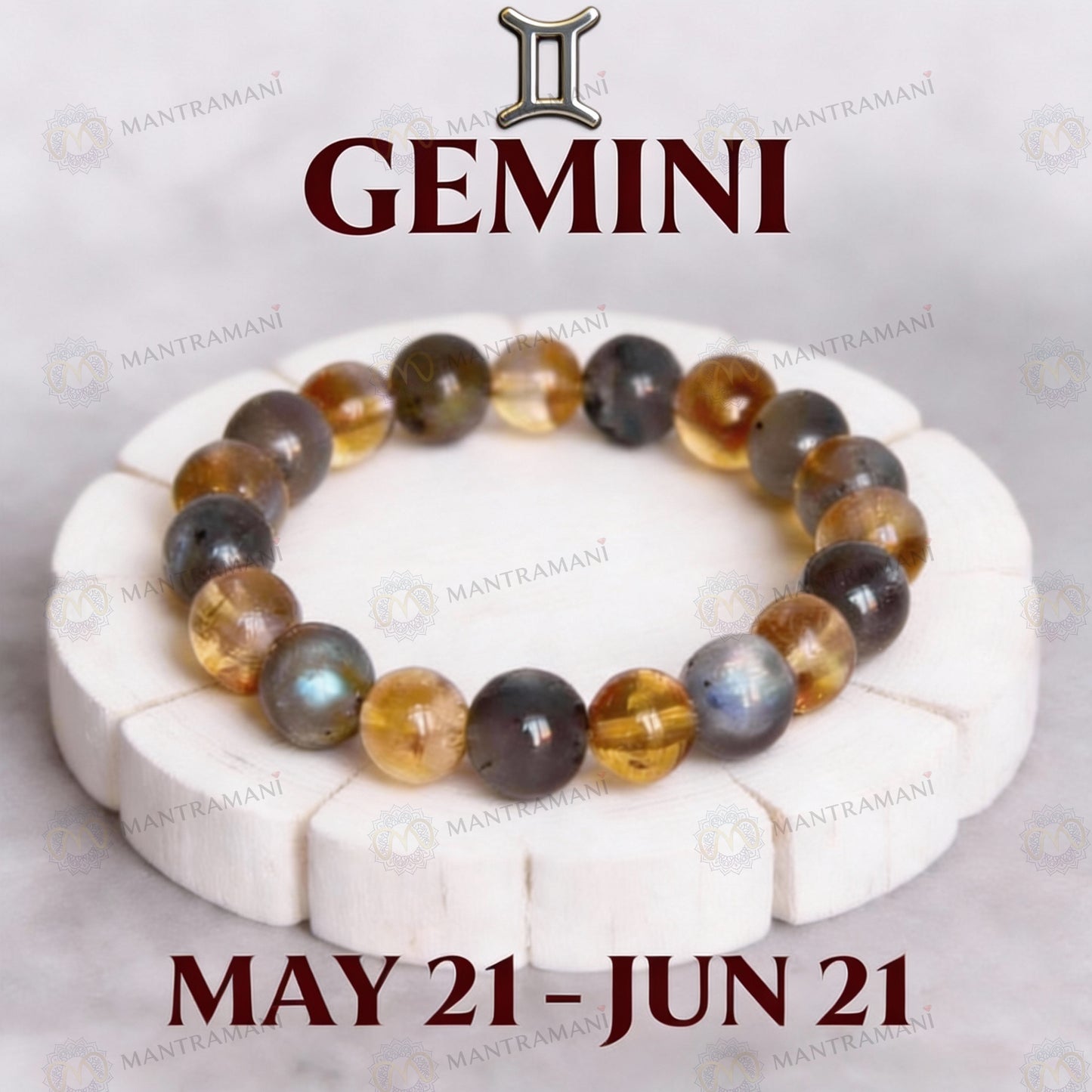 Gemini Zodiac Birthstone Crystal Bracelet- 8 mm- Mithun Rashi Crystal Bracelet
